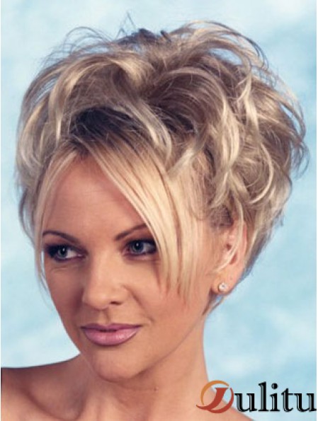 Perruques courtes bouclées synthétiques blondes 3/4