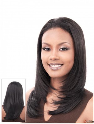 Cheveux raides indiens droits Noirs Coiffures longues 3/4 Perruques