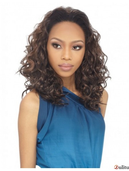 Perruques de cheveux longs remy indiens fabuleux brun bouclés