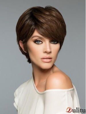 Mode Brown Cropped Straight Boycuts Perruques de cheveux humains