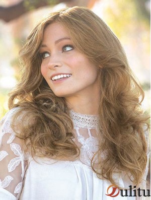 Blonde longue 16  inchsans frange perruques de cheveux humains modernes