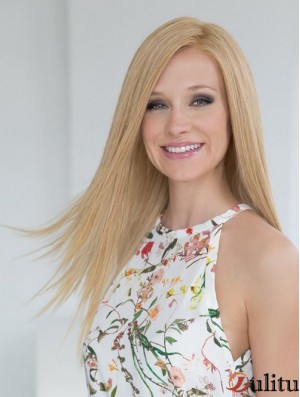 Durable Blonde longue ligne droite sans frange perruques de cheveux humains