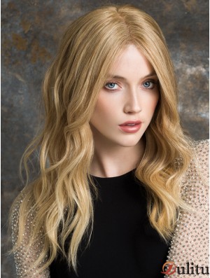 Longues perruques avant de lacet couleur blonde Style ondulé Perruques de cheveux humains