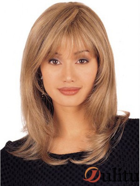 Perruque en dentelle de cheveux humains droite Longueur d'épaule Couleur blonde Coupe en couches