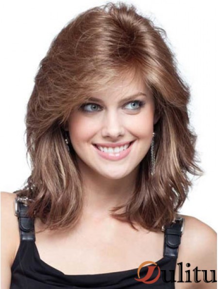 Flexibilité Auburn Wavy épaule Longueur Remy Human Lace Front Mono Perruques