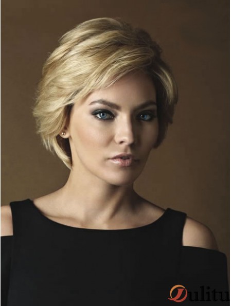 Vraies perruques de cheveux de dames avec le style ondulé de courte longueur de monofilament