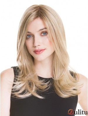 Monofilament longue perruque blonde UK 100% Style droit attaché à la main