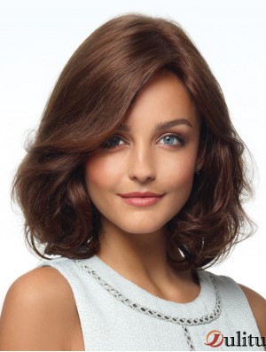 perruque de cheveux humains mi-longue pour femme