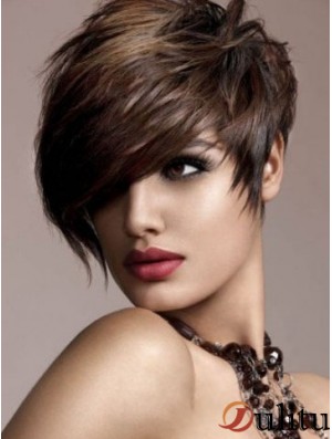 Perruque brune de cheveux humains Style droit Boycuts de courte longueur