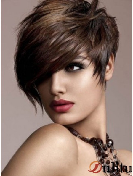 Perruque brune de cheveux humains Style droit Boycuts de courte longueur