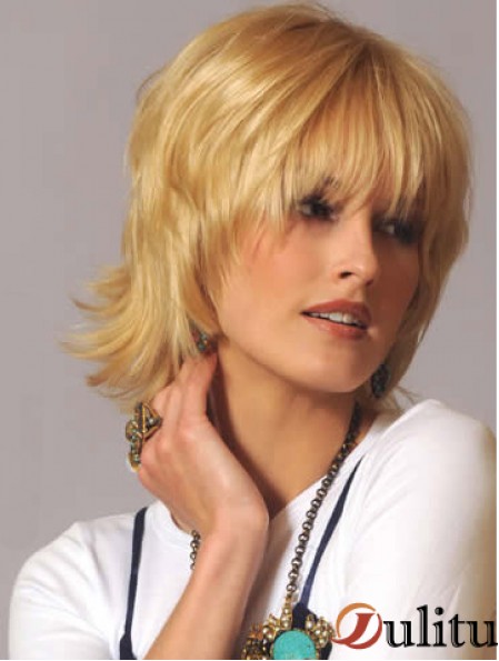 Perruques ondulées de cheveux humains Style ondulé de couleur blonde avec capless