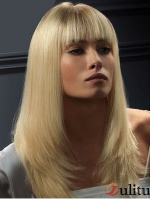 Perruque avant en dentelle Cheveux humains Style droit Couleur blonde avec une frange
