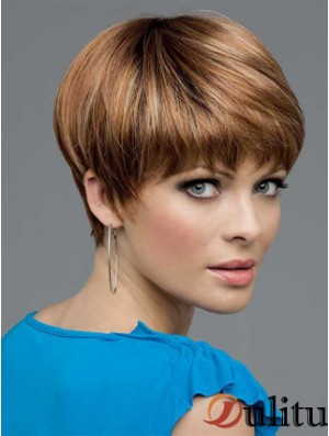 UK Mono Perruques Cheveux Humains Couleur Brun Boycuts Avant de Lacet