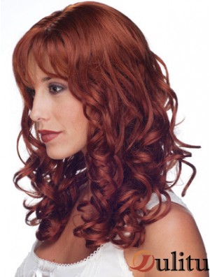 16  inchrouge remy humain bouclé long avec frange perruque monofilament vente UK