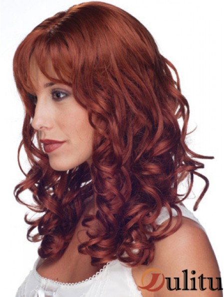 16  inchrouge remy humain bouclé long avec frange perruque monofilament vente UK