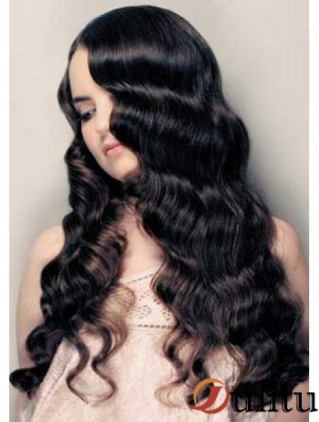 20  inchLace Front Long Black Curly Perruques de cheveux humains UK