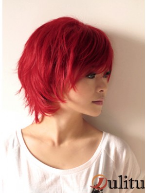 Perruques ondulées dans les cheveux humains Style ondulé Longueur courte Couleur rouge