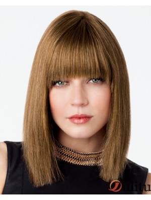 Bob perruque avec frange Remy Human Lace Front Brown Color