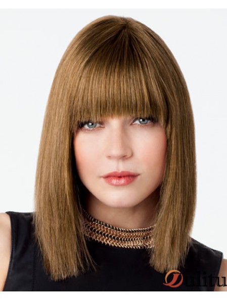 Bob perruque avec frange Remy Human Lace Front Brown Color