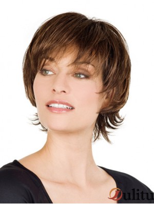 Perruque de cheveux humains de monofilament vente dentelle avec frange courte longueur avant