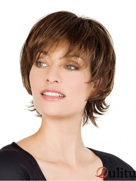 Perruque de cheveux humains de monofilament vente dentelle avec frange courte longueur avant