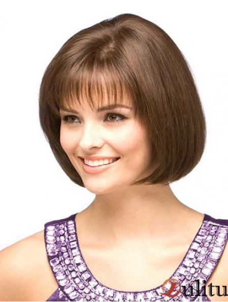 Perruques Bob Humaines Pas Cher Avec Longueur De Menton Monofilament Couleur Auburn