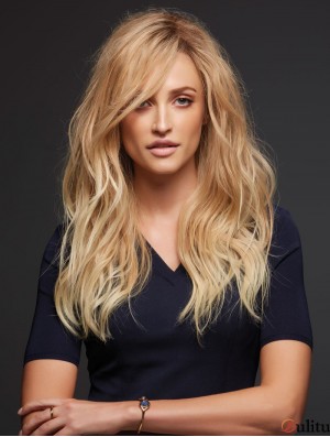 Remy Human 100% attaché à la main blonde ondulée monofilament cheveux Topper