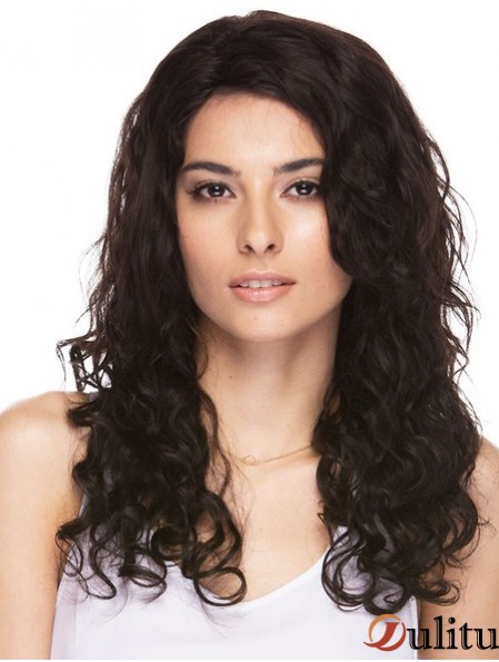 Brésilienne 16  inchcapless longue perruque bouclée de cheveux humains bruns