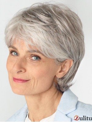 perruque courte grise en cheveux humains