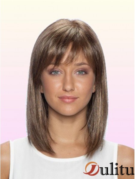 Perruques 100% sans colle avant de lacet de cheveux humains avec un style droit de frange