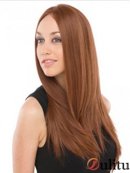 Perruques Mono britanniques cheveux humains avec dentelle Auburn couleur longue longueur