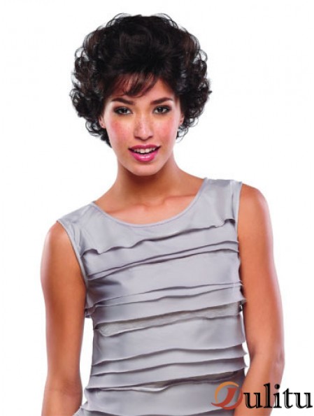 Perruques courtes en dentelle de cheveux humains bouclés couleur marron coupe classique