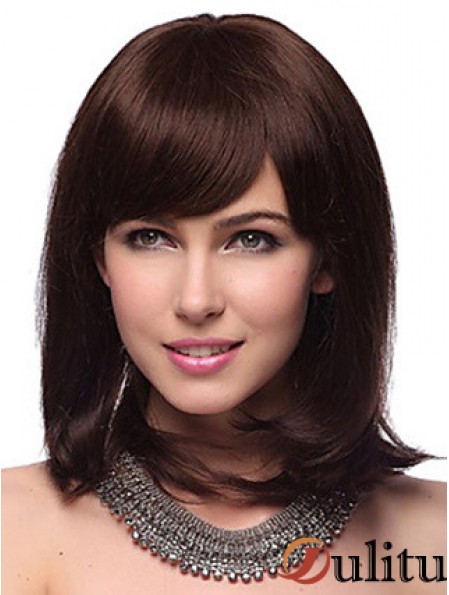 Perruque synthétique Auburn avec frange Longueur des épaules sans capuchon Couleur Auburn