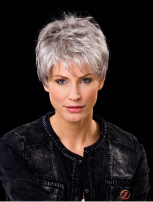 Perruque de cheveux humains gris