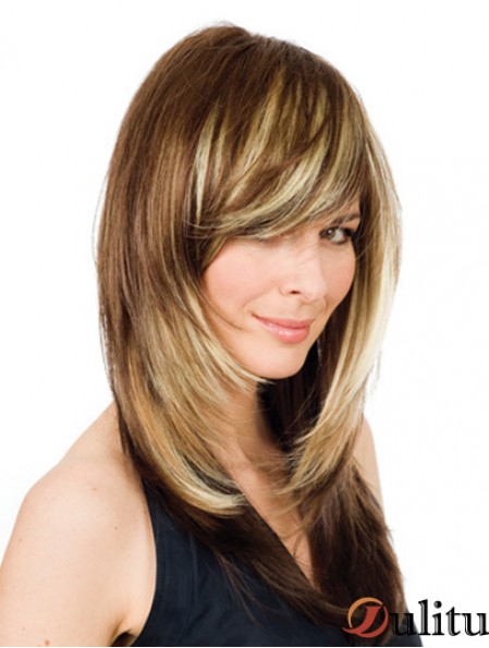 16 pouces Blonde longue couche ondulée perruques en dentelle confortables