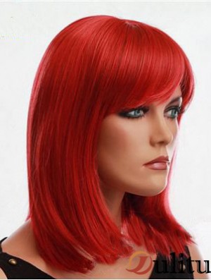 Perruque rouge de cheveux humains avec un style droit de couleur rouge capless frange