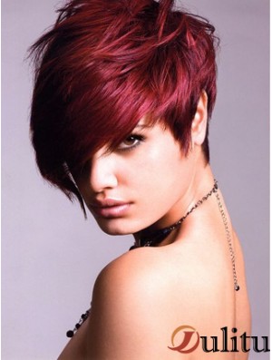 Perruque avant de lacet de cheveux humains avec une couleur rouge courte de longueur de frange