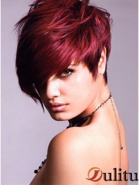 Perruque avant de lacet de cheveux humains avec une couleur rouge courte de longueur de frange