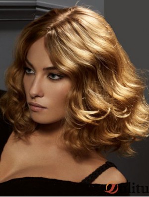 Perruques blondes bon marché synthétiques style ondulé longue longueur