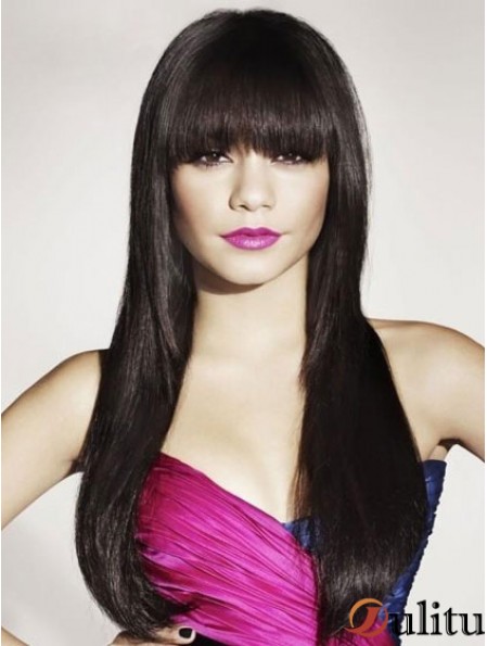 Cheveux humains noirs avec une frange longue ligne droite