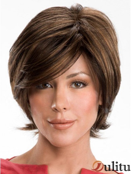 Perruques synthétiques de dames de coupe de Layerd de brun foncé avec le style ondulé capless