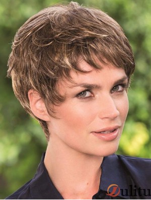 6 pouces Brown Boycuts Cropped Wavy Top Lace Wigs