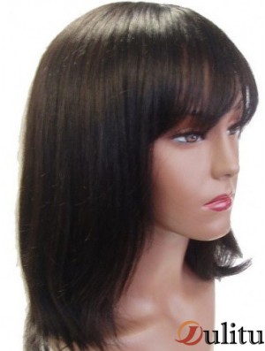 Capless droite avec frange Longueur d'épaule 14  inchPerruques de cheveux humains idéales