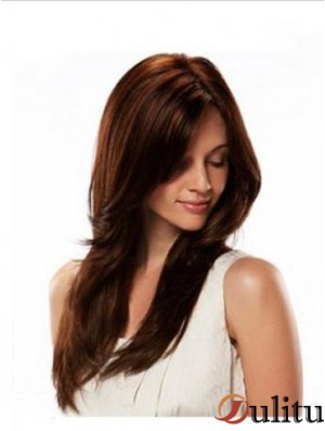Perruque monofilament Cheveux humains Auburn Couleur Style droit Longueur longue