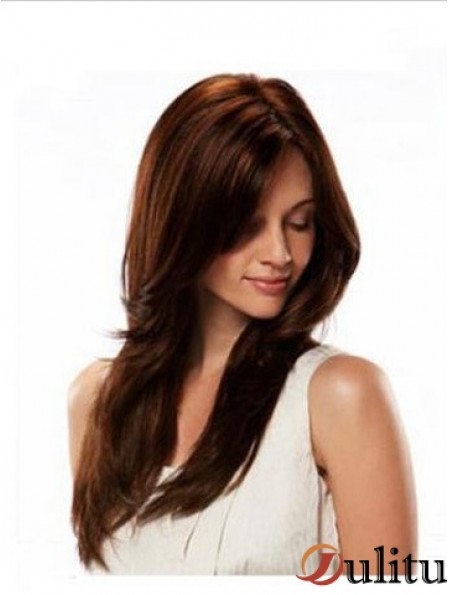 Perruque monofilament Cheveux humains Auburn Couleur Style droit Longueur longue