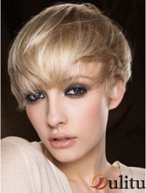 Perruque de cheveux humains blonde coupée en longueur
