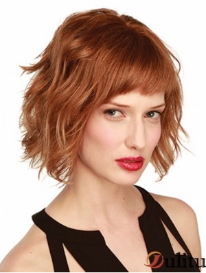 Perruque ondulée Bob Longueur de menton Monofilament Style ondulé Couleur Auburn