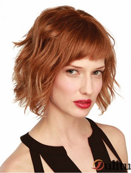 Perruque ondulée Bob Longueur de menton Monofilament Style ondulé Couleur Auburn