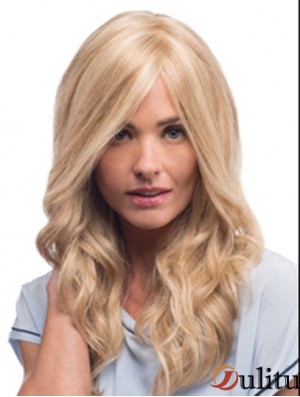 Perruques Mono Avec Remy Blonde Couleur Style Ondulé Avec Frange