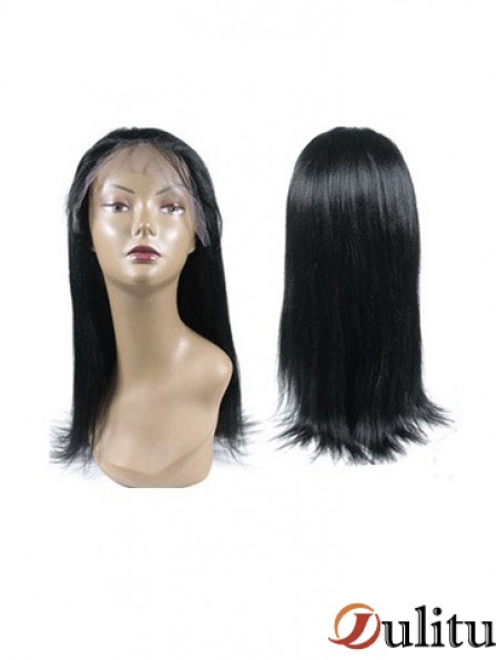 Perruques de cheveux humains nouées à la main droite en dentelle pleine noire
